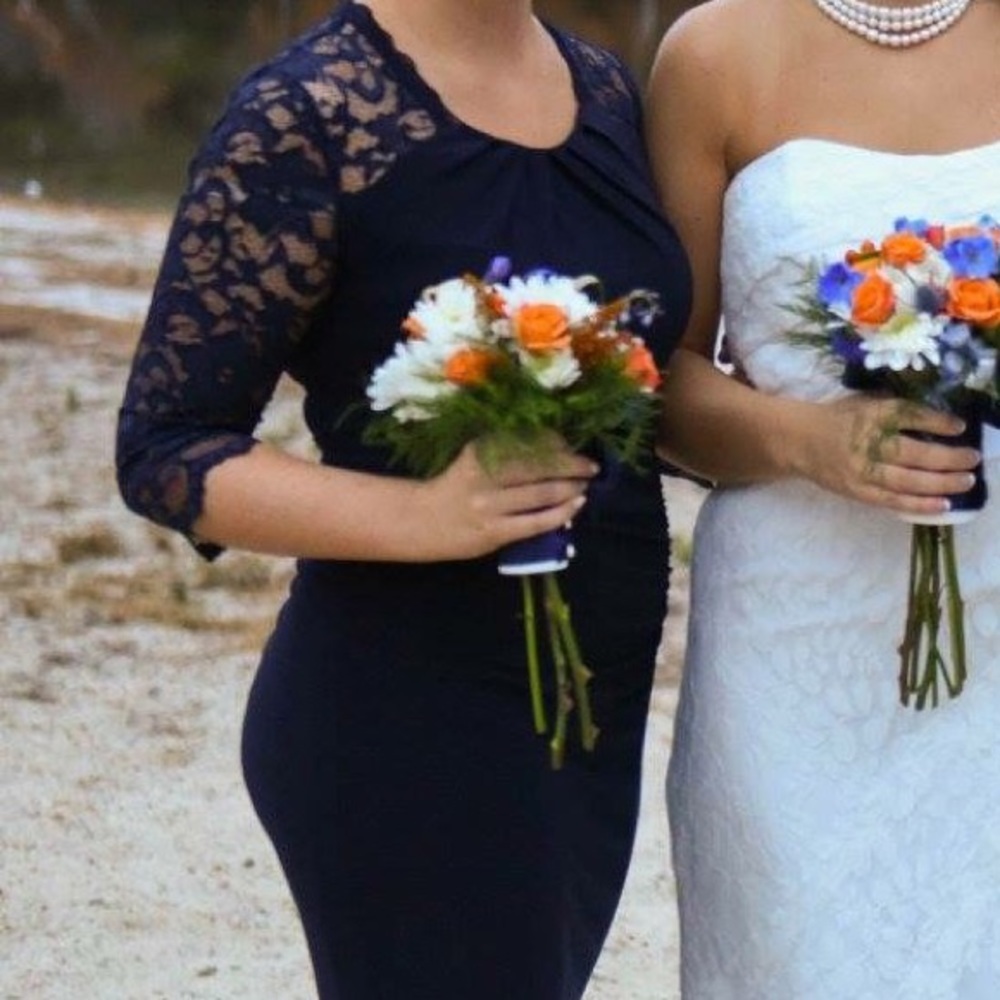 Navy Lace sleeve cocktail